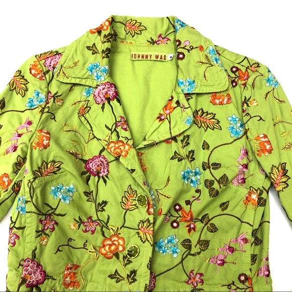 Johnny Was Lime Green Floral Embroidered Jacket - Picture 5 of 8